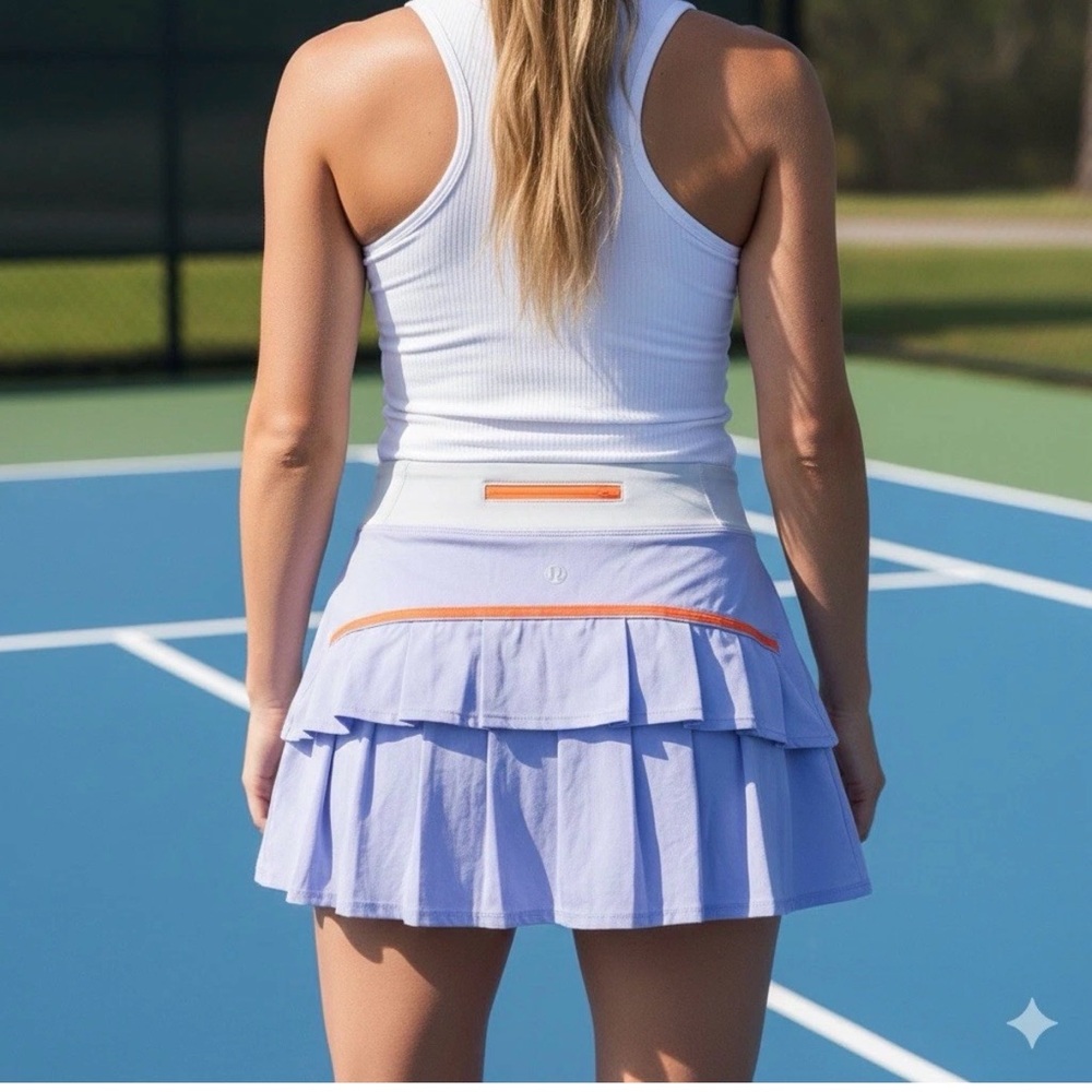 Lululemon Lifted Lavender Ruffled Tennis Skirt with Orange Trim
